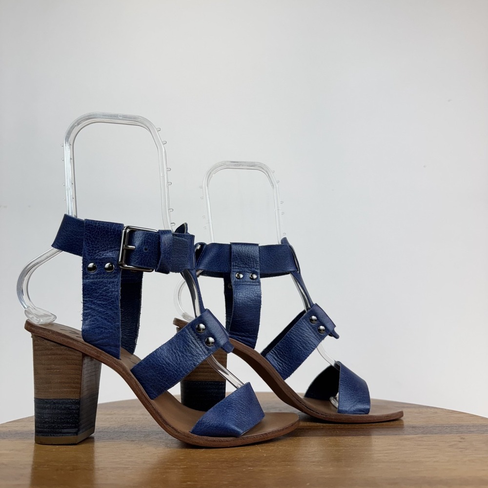Womens Matisse Blue Leather Strappy Ankle Strap Heeled Sandals Size 6 M EUC‎